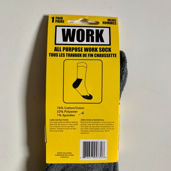 2/$10* Mens Work Socks Size 10-13 All Purpose Work Sock 1 Pair - Picture 4 of 5